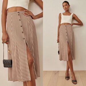 Reformation Hermosa Skirt In Chestnut Check Size 0